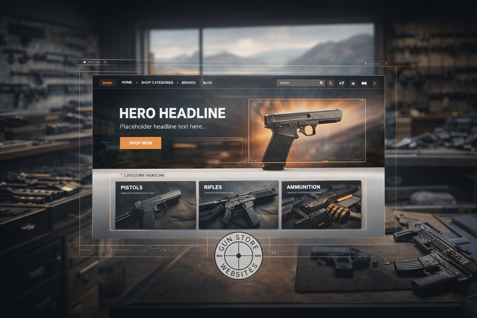 hero banners for gun store websites and web design for gun firearm businesses hero banners